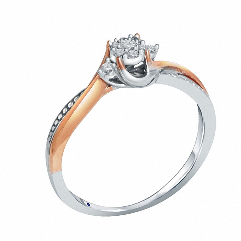 0.10 CT. T.W. Diamond Cluster Promise Ring in 10K Two-Tone Gold
