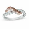 0.33 CT. T.W. Champagne and White Diamond Wave Overlay Ring in 10K Two-Tone Gold