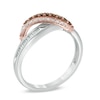 0.33 CT. T.W. Champagne and White Diamond Wave Overlay Ring in 10K Two-Tone Gold
