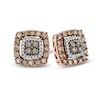 Thumbnail Image 0 of 0.58 CT. T.W. Quad Champagne and White Diamond Double Square Frame Stud Earrings in 10K Rose Gold