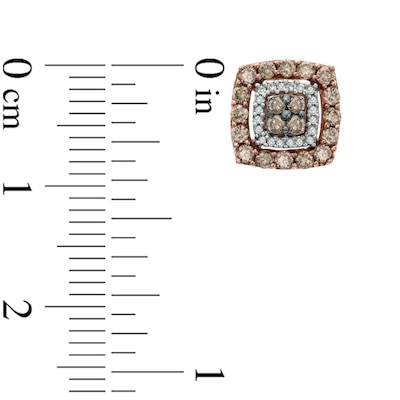 0.58 CT. T.W. Quad Champagne and White Diamond Double Square Frame Stud Earrings in 10K Rose Gold