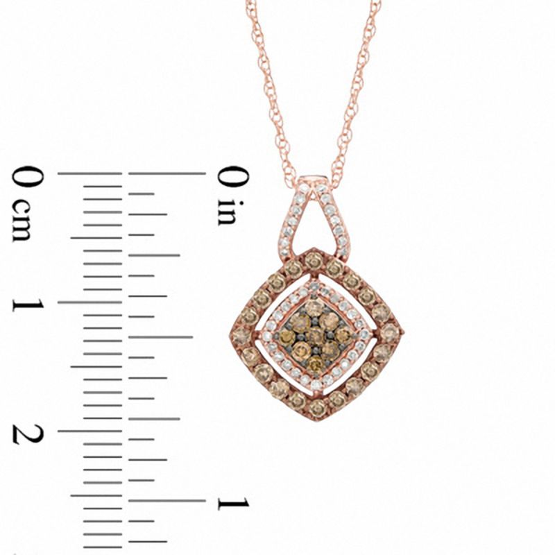 0.50 CT. T.W. Champagne and White Diamond Tilted Square Cluster Pendant in 10K Rose Gold