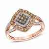 Thumbnail Image 0 of 0.50 CT. T.W. Champagne and White Diamond Tilted Square Frame Ring in 10K Rose Gold