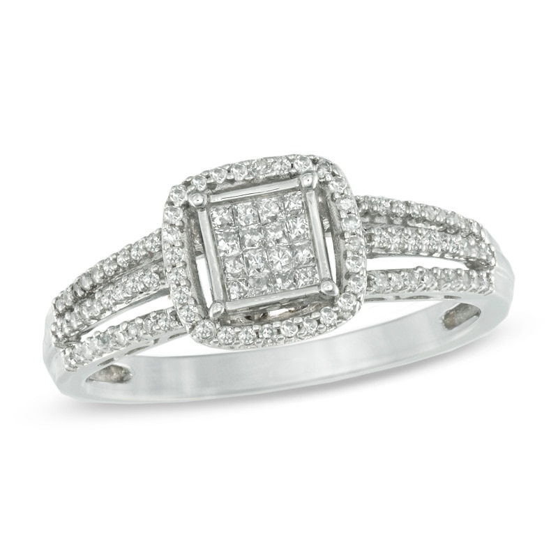 0.33 CT. T.W. Princess-Cut Composite Diamond Square Frame Ring in 10K White Gold