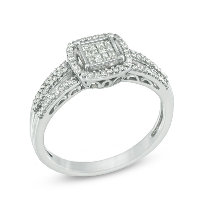 0.33 CT. T.W. Princess-Cut Composite Diamond Square Frame Ring in 10K White Gold