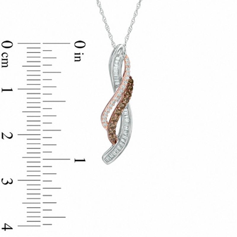 0.33 CT. T.W. Champagne and White Diamond Wave Overlay Pendant in 10K Two-Tone Gold