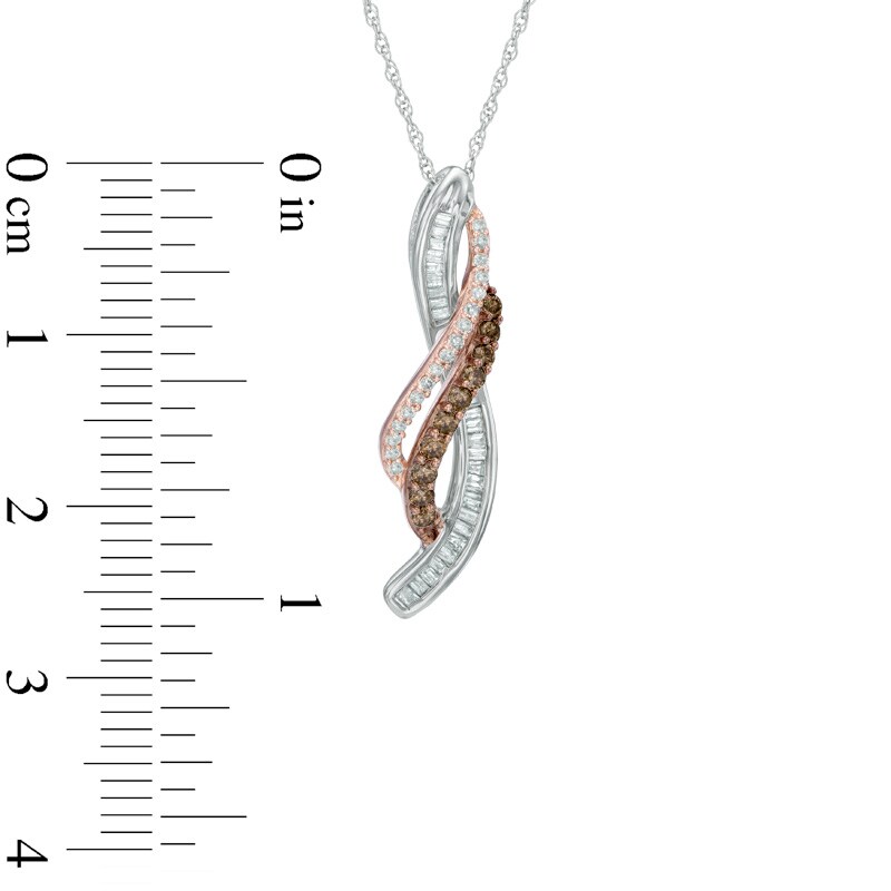 Main Image 2 of 0.33 CT. T.W. Champagne and White Diamond Wave Overlay Pendant in 10K Two-Tone Gold