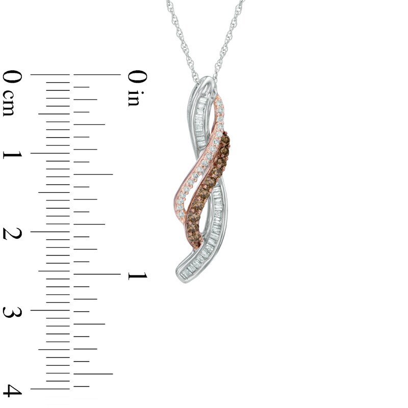 0.33 CT. T.W. Champagne and White Diamond Wave Overlay Pendant in 10K Two-Tone Gold