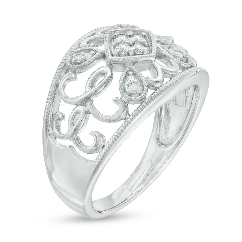0.10 CT. T.W. Quad Diamond Scroll Dome Ring in Sterling Silver