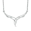 Thumbnail Image 1 of 0.15 CT. T.W. Diamond Chevron Flames Necklace in Sterling Silver - 16"