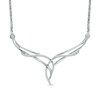 Thumbnail Image 0 of 0.15 CT. T.W. Diamond Chevron Flames Necklace in Sterling Silver - 16"