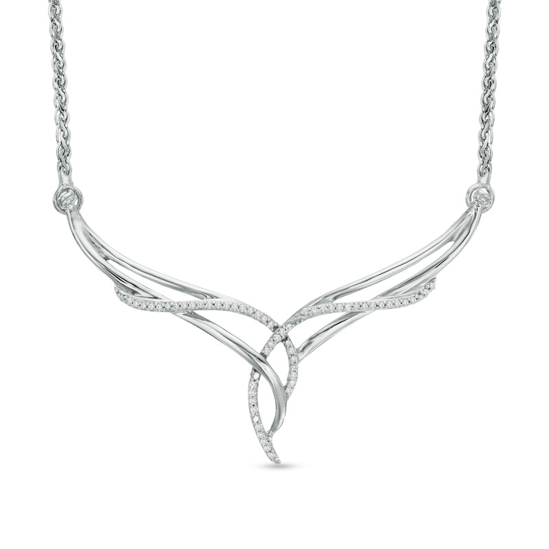 0.15 CT. T.W. Diamond Chevron Flames Necklace in Sterling Silver - 16"