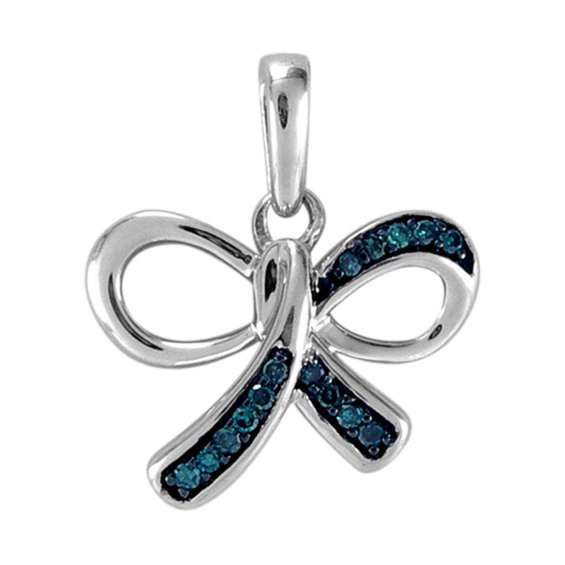 Enhanced Blue Diamond Accent Bow Pendant in Sterling Silver