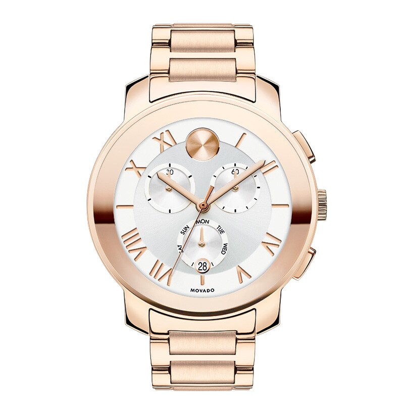 Main Image 1 of Ladies' Movado Bold® Rose-Tone Chronograph Watch with Silver Dial (Model: 3600207)