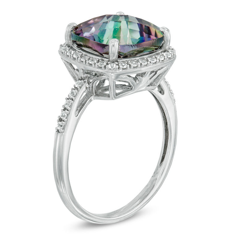 11.0mm Cushion-Cut Mystic FireÂ® Topaz and Lab-Created White Sapphire Frame Ring in Sterling Silver