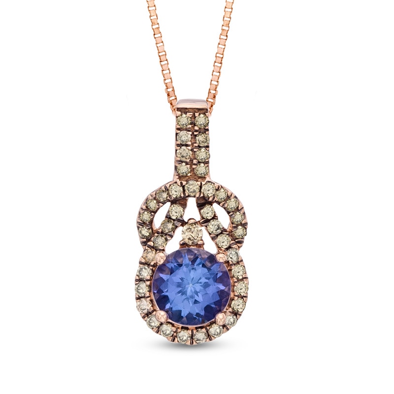 5.5mm Tanzanite and 0.12 CT. T.W. Enhanced Champagne Diamond Pendant in 10K Rose Gold