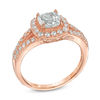 Thumbnail Image 1 of 6.0mm Cushion-Cut Lab-Created White Sapphire Frame Ring in Sterling Silver and 14K Rose Gold Plate