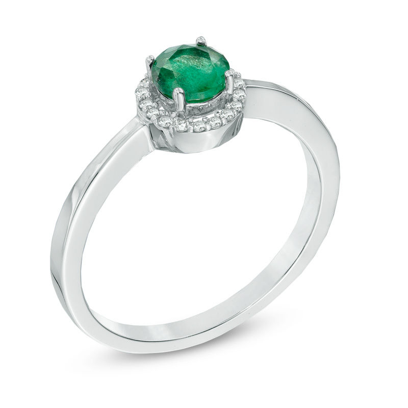 5.0mm Emerald and Diamond Accent Frame Ring 14K White Gold