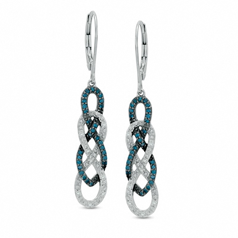 0.28 CT. T.W. Enhanced Blue and White Diamond Infinity Braid Drop Earrings in Sterling Silver