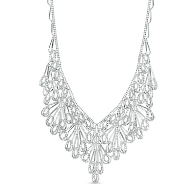 Beaded Flower Necklace in Sterling Silver - 17"