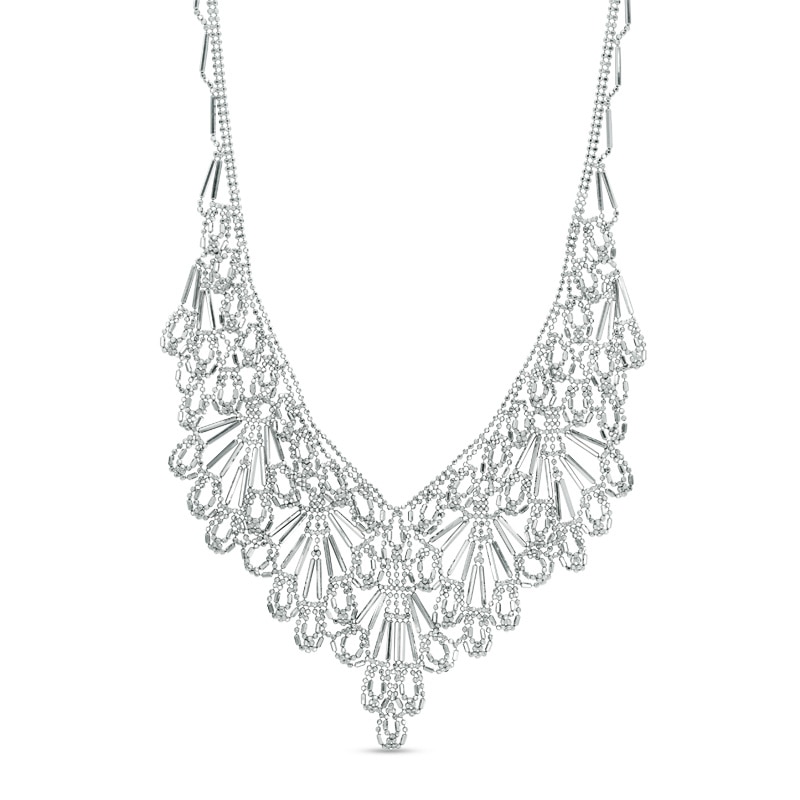 Main Image 1 of Beaded Flower Necklace in Sterling Silver - 17"
