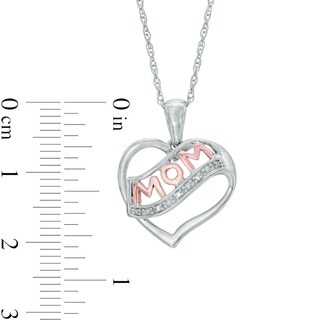 Diamond Accent Heart with "MOM" Pendant in Sterling Silver and 10K Rose Gold