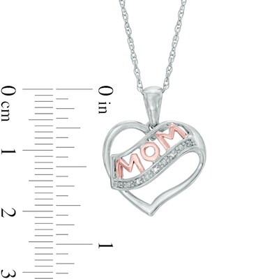 Diamond Accent Heart with "MOM" Pendant in Sterling Silver and 10K Rose Gold