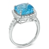 Thumbnail Image 1 of 11.0mm Cushion-Cut Swiss Blue Topaz and Lab-Created White Sapphire Frame Ring in Sterling Silver