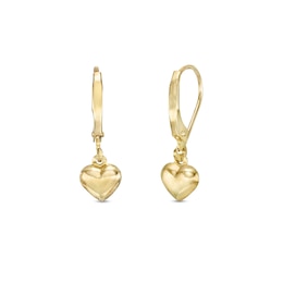 Small Puffed Heart Drop Earrings in 10K Gold