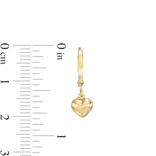 Small Puffed Heart Drop Earrings in 10K Gold