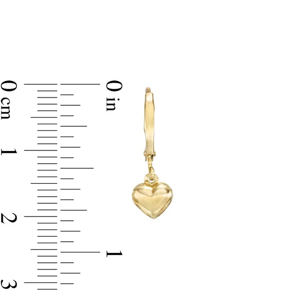 Small Puffed Heart Drop Earrings in 10K Gold