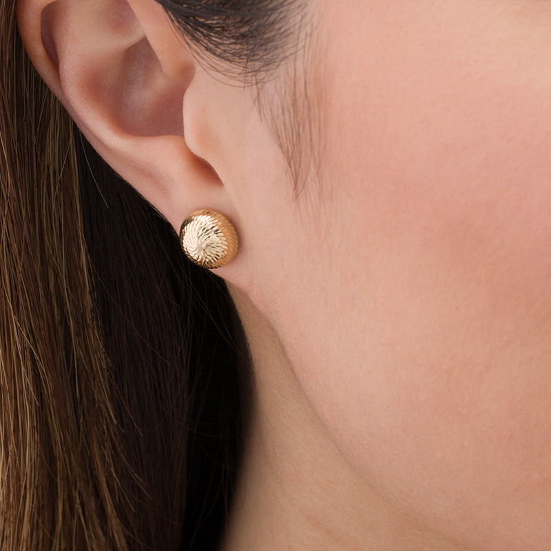 Textured Button Swirl Stud Earrings in 10K Gold