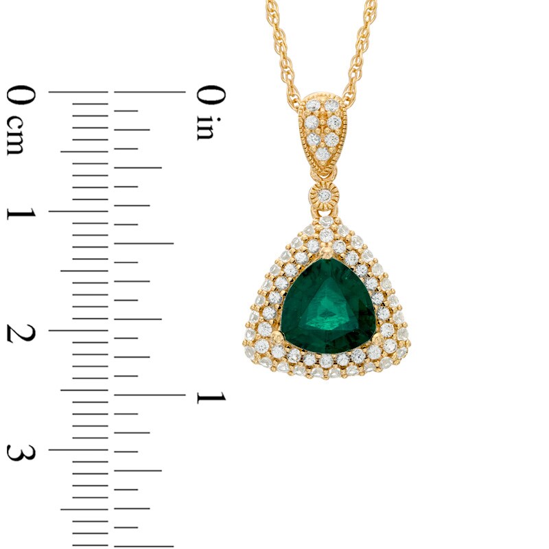 8.0mm Trillion-Cut Lab-Created Emerald and White Sapphire Frame Pendant in Sterling Silver with 14K Gold Plate