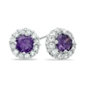 Thumbnail Image 0 of 6.0mm Amethyst and Lab-Created White Sapphire Frame Stud Earrings in Sterling Silver