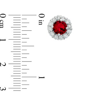 6.0mm Lab-Created Ruby and White Sapphire Frame Earrings in Sterling Silver