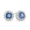 Thumbnail Image 0 of 6.0mm Lab-Created Ceylon and White Sapphire Frame Earrings in Sterling Silver