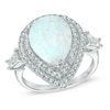 Thumbnail Image 0 of Pear-Shaped Lab-Created Opal and White Sapphire Frame Ring in Sterling Silver