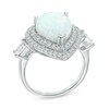 Thumbnail Image 1 of Pear-Shaped Lab-Created Opal and White Sapphire Frame Ring in Sterling Silver