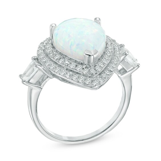 Pear-Shaped Lab-Created Opal and White Sapphire Frame Ring in Sterling Silver