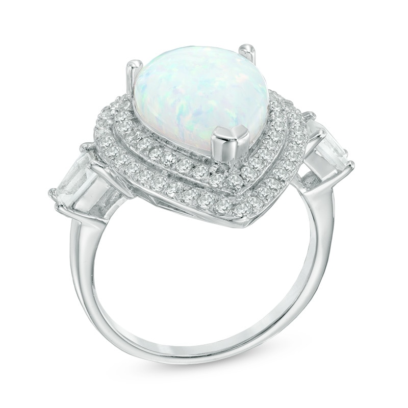 Pear-Shaped Lab-Created Opal and White Sapphire Frame Ring in Sterling Silver