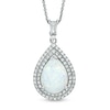 Thumbnail Image 0 of Pear-Shaped Lab-Created Opal and White Sapphire Frame Pendant in Sterling Silver