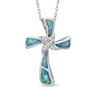 Thumbnail Image 0 of Lab-Created Opal and White Sapphire Cross Pendant in Sterling Silver