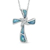 Lab-Created Opal and White Sapphire Cross Pendant in Sterling Silver