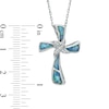 Thumbnail Image 1 of Lab-Created Opal and White Sapphire Cross Pendant in Sterling Silver