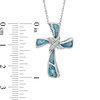 Lab-Created Opal and White Sapphire Cross Pendant in Sterling Silver