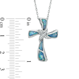 Lab-Created Opal and White Sapphire Cross Pendant in Sterling Silver