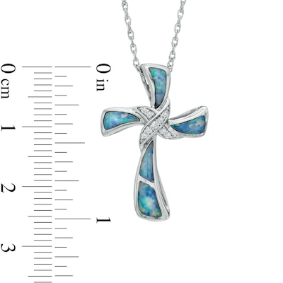 Lab-Created Opal and White Sapphire Cross Pendant in Sterling Silver