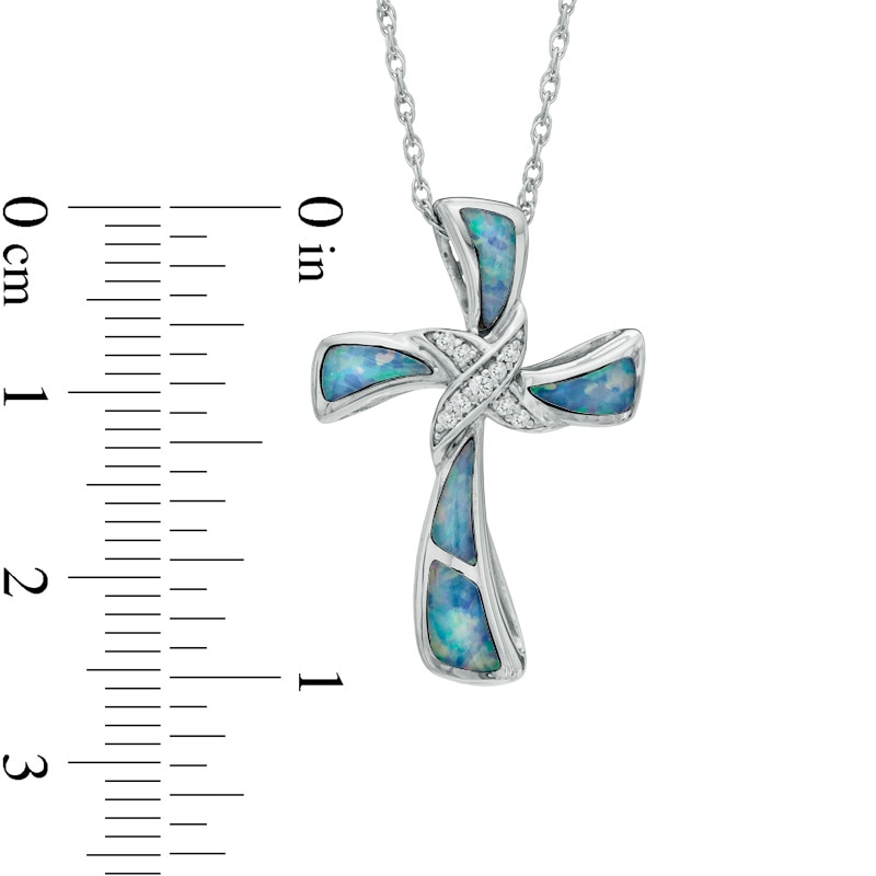 Lab-Created Opal and White Sapphire Cross Pendant in Sterling Silver