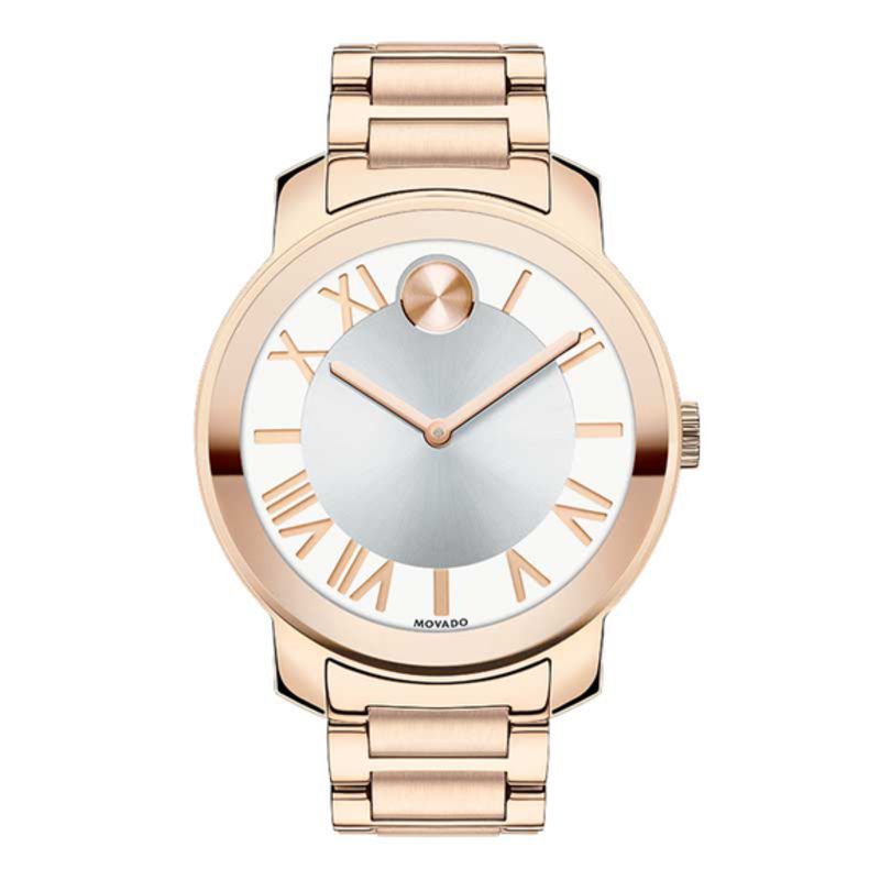 Ladies' Movado Bold® Rose-Tone Stainless Steel Watch with Silver-Tone Dial (Model: 3600200)|Peoples Jewellers