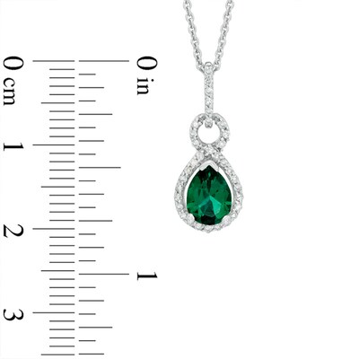 Pear-Shaped Lab-Created Emerald and White Sapphire Pendant in Sterling Silver